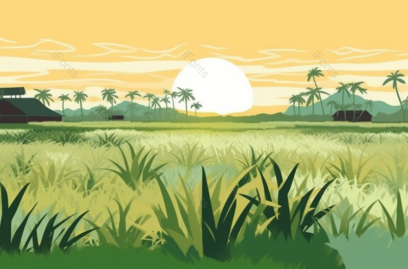 夕阳草丛节气房屋插画背景,插画/手绘图,插画/手绘图库,插画/手绘图下载,插画/手绘